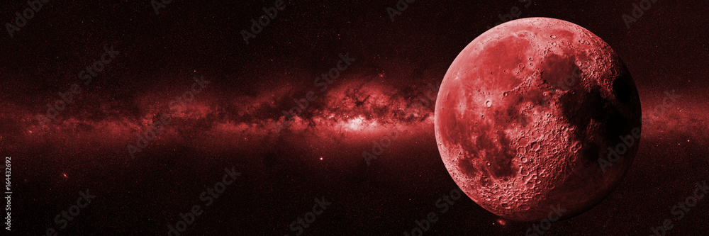 Wall mural moon in front of the milky way galaxy