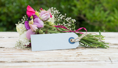 colorful vetches / Bouquet of fragrant sweet peas and greeting card
