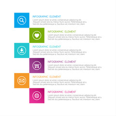 Flat colorful abstract infographic, six options with icons, minimalistic design for your project
