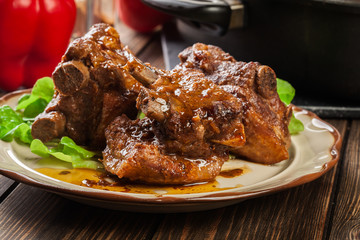 Pork spare ribs served on a plate