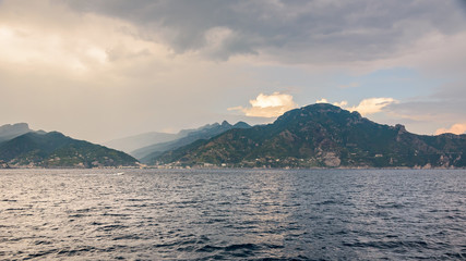 Panoramic view of Amalfi coast at sunset