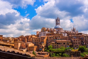 Naklejka na ściany i meble Aerial view with Duomo di Siena