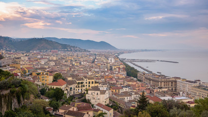 View of Salerno city at sunset
