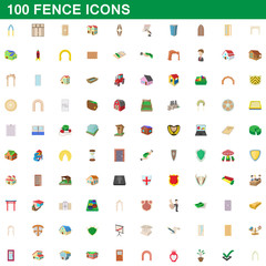 100 fence icons set, cartoon style