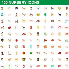 100 nursery icons set, cartoon style