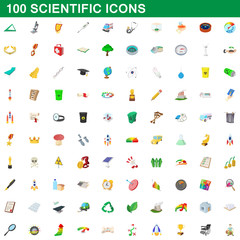 100 scientific icons set, cartoon style