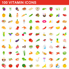 100 vitamin icons set, isometric 3d style