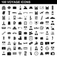 100 voyage icons set, simple style