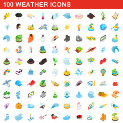 100 weather icons set, isometric 3d style