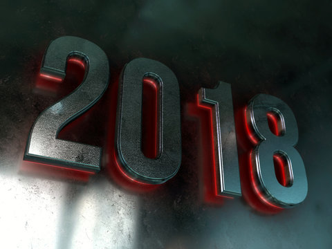 2018 background - Happy New Year 3D rendered with depth of field