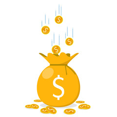 bag sack gold coins fall concept flat vector
