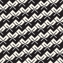 Vector Seamless Black And White Lines Pattern Abstract Background. Cross Shapes Geometric Tiling Ornament.