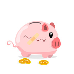 piggy bank bandage gold coins flat vector