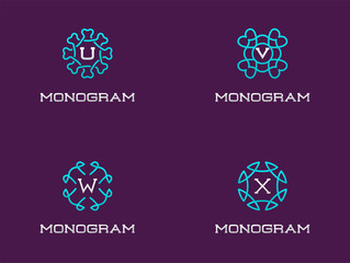 Set of Compact Monogram Design Template with Letter. Vector Illustration Premium Elegant Quality.