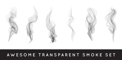 Poster Set of digital realistic smoke vector illustration, curly smoke flow collection, curved transparent smoke flow image, grey smoke flow, vertical smoke flow, 3D smoke flow picture. © ckybe