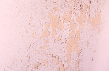 Texture beige walls with cracked paint. Dirty Plaster Wall With Cracked Structure Horizontal Empty Background. Concept metaphor wall banner, grunge, material, aged, rust or construction.