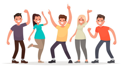 Happy group of young people. Vector illustration in a flat style