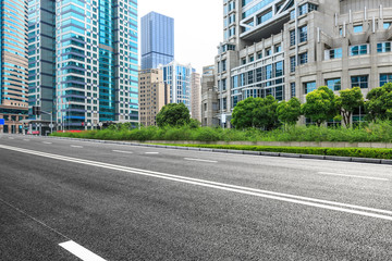  asphalt road and modern buildings in Shanghai,China