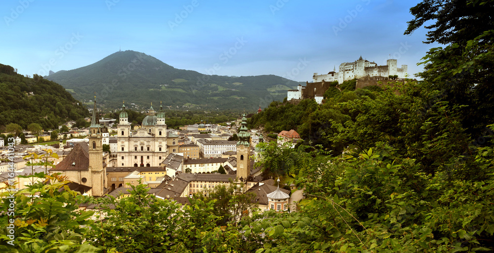 Wall mural salzburg panorama with hohensalzburg fortress, austria