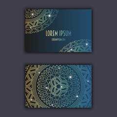 Luxury business cards with floral mandala ornament. Vintage decorative elements