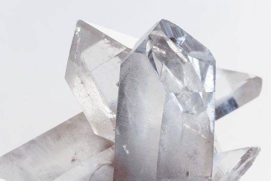 Transparent rock crystals on white