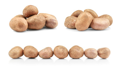 Fototapeta na wymiar Collage of raw potatoes on white background