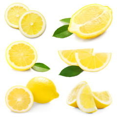 Fototapeta premium Collage of fresh lemon on white background