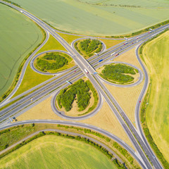 Aerial view of highway crossroad junction. D5 highway in west Bohemia, Czech republic, European...