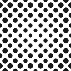 Big halftone circles vector seamless pattern. Abstract dotted geometric texture with different dots in concentric form. Monochrome background, gradient transition effect. Repeat tiles. Black & white