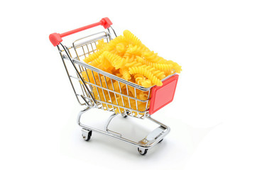 shopping cart noodles on a white background