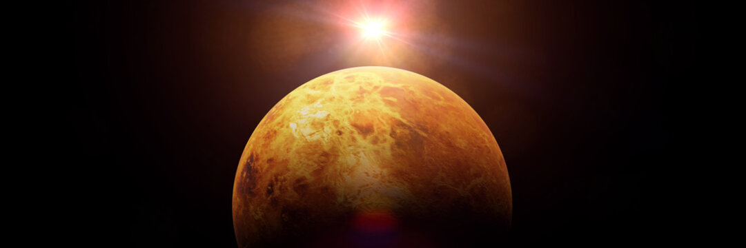planet Venus lit by the bright Sun