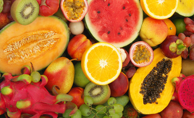 Set of fresh colorful tropical fruits