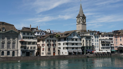 ZURICH, SWITZERLAND : View of historic Zurich city center, Limmat river and Zurich lake, Switzerland. Zurich is a leading global city and among the world's largest financial center.