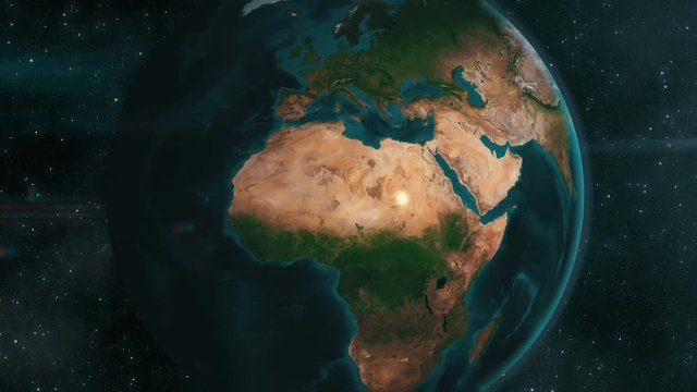 Earth Zoom to the Middle East. Longer Version. 4K Broadcast quality animation. Rendered at 32-bit float depth.