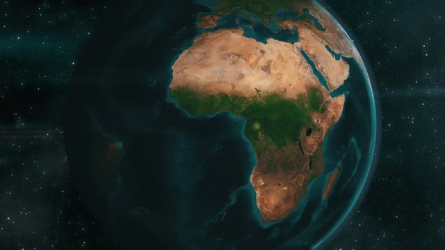 Earth zoom to Africa. 4K broadcast quality animation rendered at 32-bit float depth.