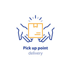 Receive parcel, pick up point, package collection, box in hands, carrier services