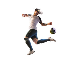 Fototapeta na wymiar soccer player virtual reality helmet in action isolated