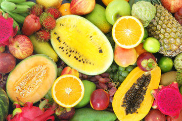 Fresh tropical fruits background