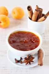 Fresh made apricot jam with spices