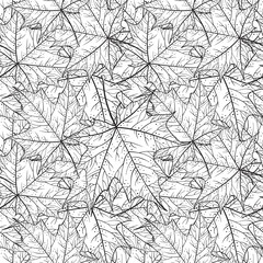 Black and white vector leaves seamless pattern