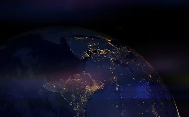 Photo sur Plexiglas Pleine Lune arbre Asie la nuit, vue sur la planète Terre depuis l& 39 espace
