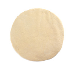 Rolled raw dough on white background