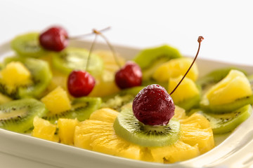 Fresh fruits salad with cherries