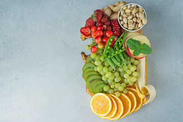 Assortment of fresh fruits, berries and nuts