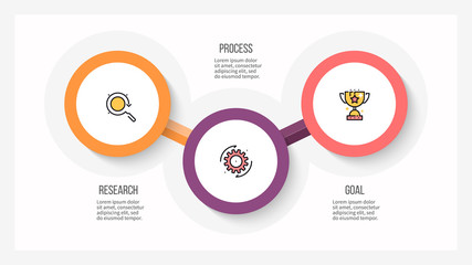 Business infographics. Timeline with 3 steps, circles. Vector template.