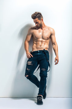 Full Length Portrait Of A Sexy Muscular Shirtless Man