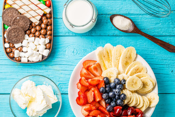 Ingredients for fruit milkshakes