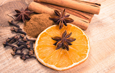 Warming spices - cinnamon, star anise, cloves.