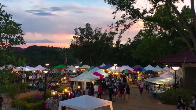 Time lapse of flea market and plaza, Time lapse of small market, Flea market in evening