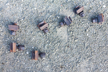 Close Up Narrow shot of a railway metal locks on the ground in a italian train depot in Bologna